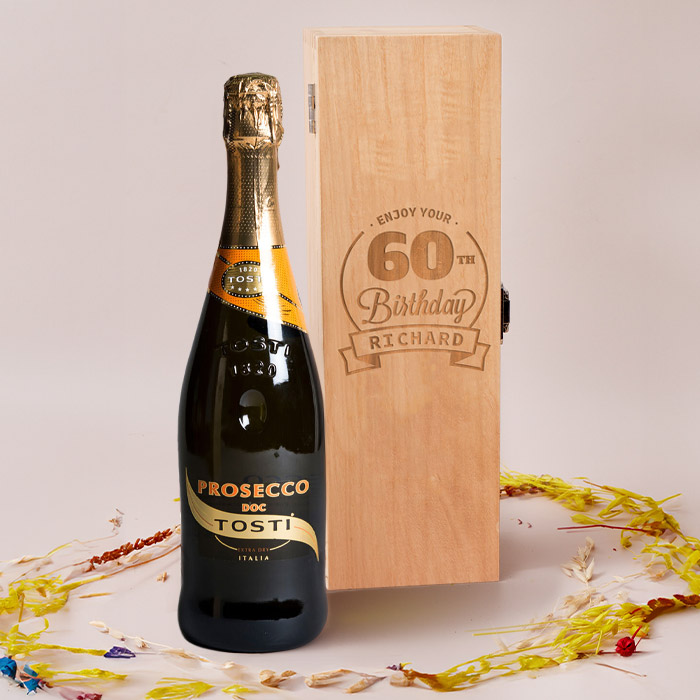 Engraved Wooden Box With Luxury Prosecco - Enjoy Your 60th Birthday