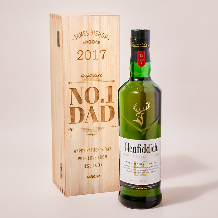 Personalised Glenfiddich Wooden Whisky Gift Box - No1 Dad