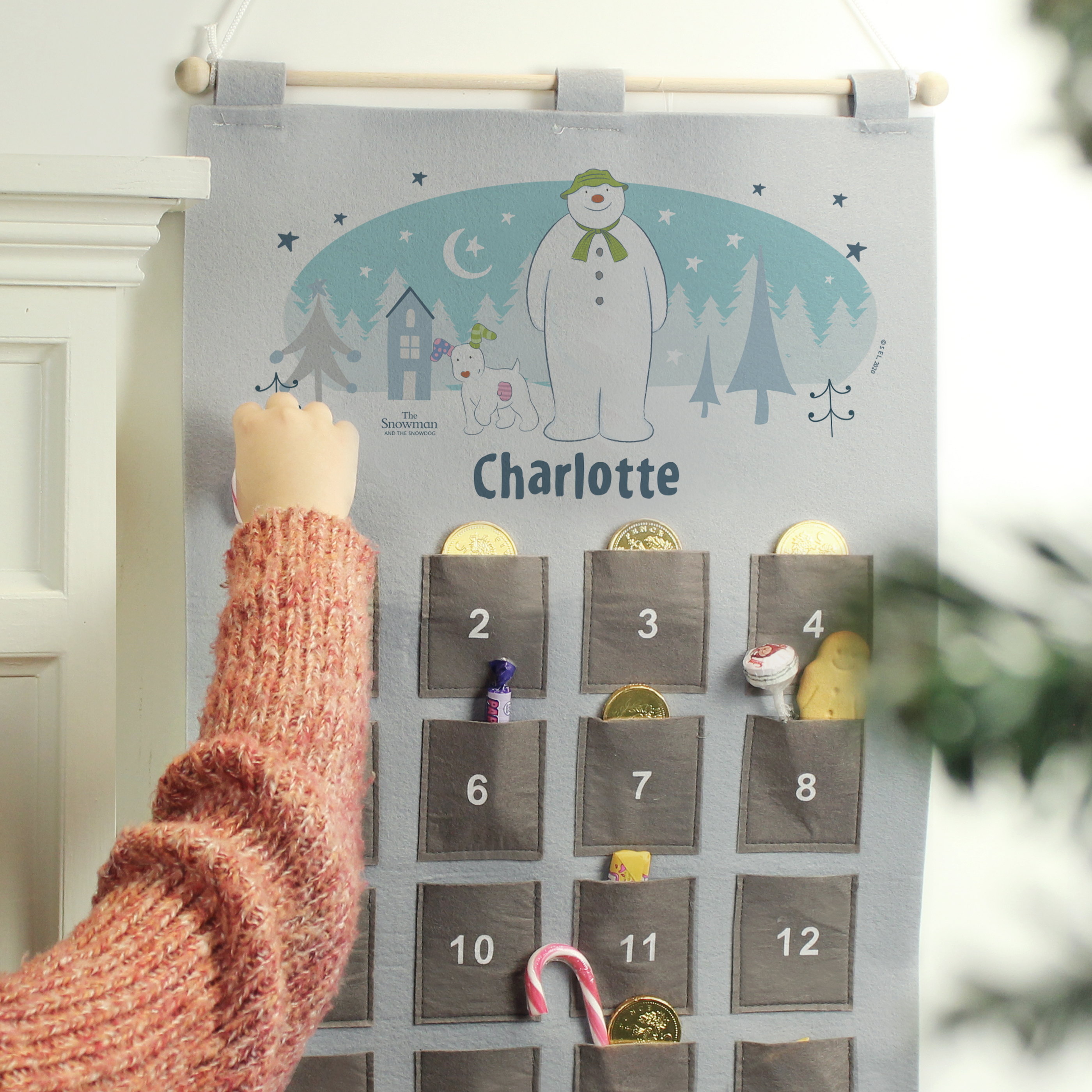 Personalised The Snowman and the Snowdog Advent Calendar In Silver Grey