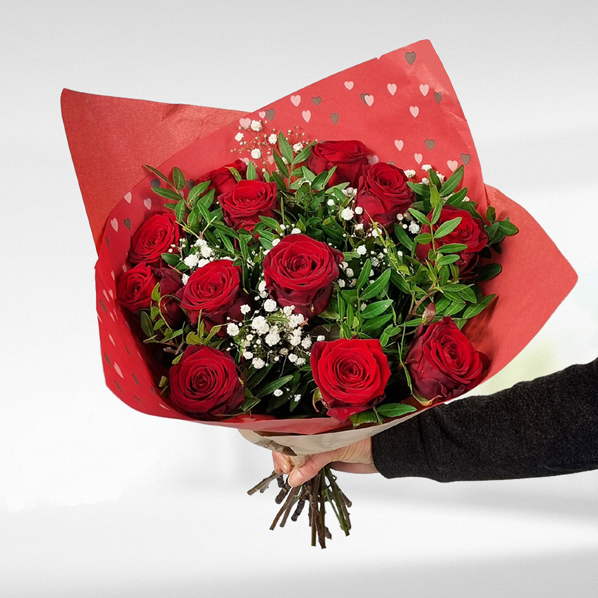 Dozen Red Roses Flower Bouquet - FREE DELIVERY