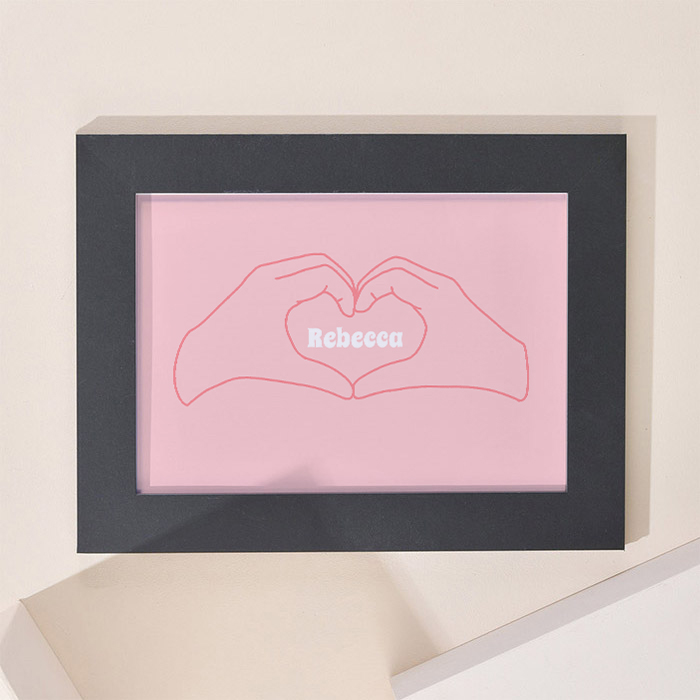 Personalised Pink Hand Heart Framed Print