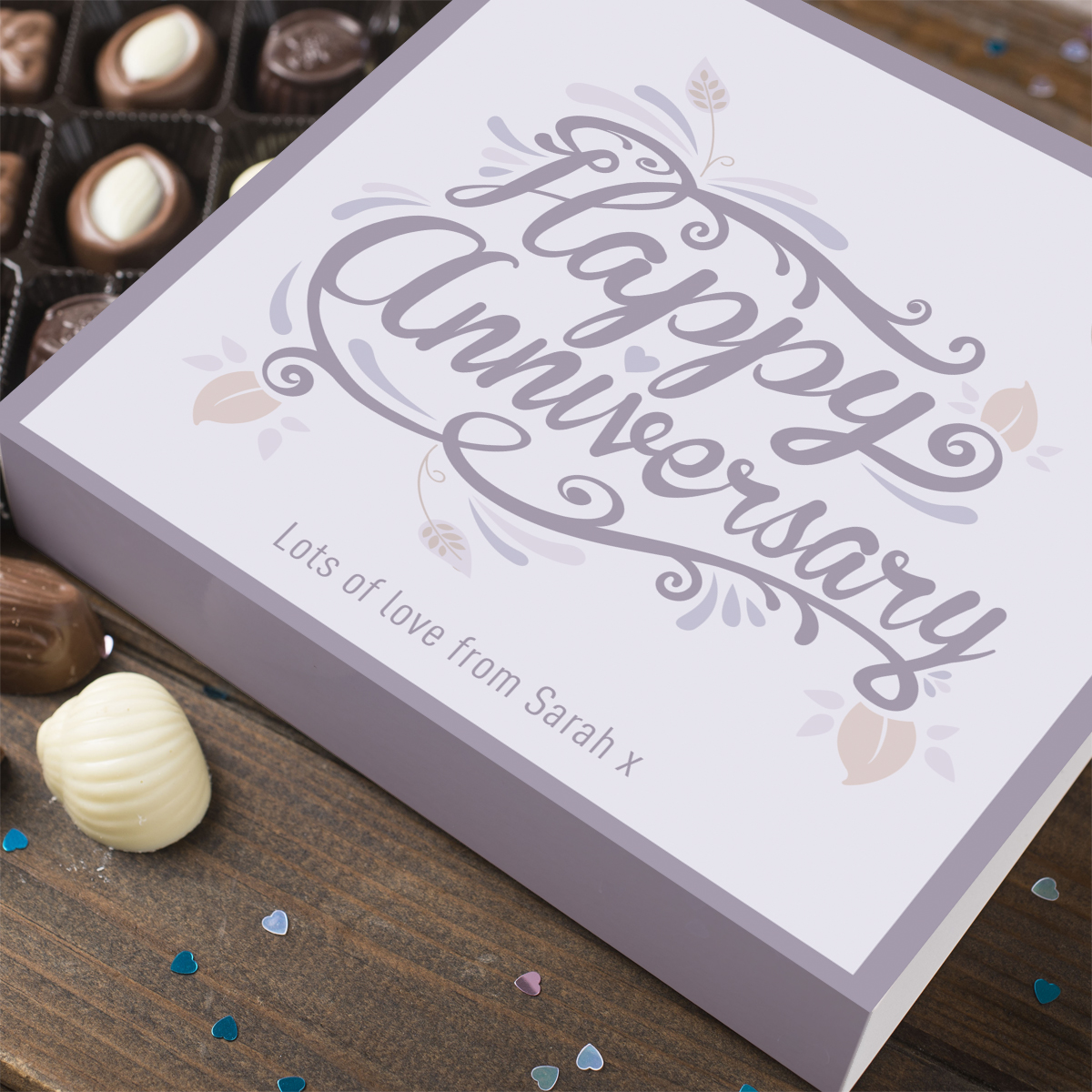 Personalised Belgian Chocolates - Anniversary Leaf