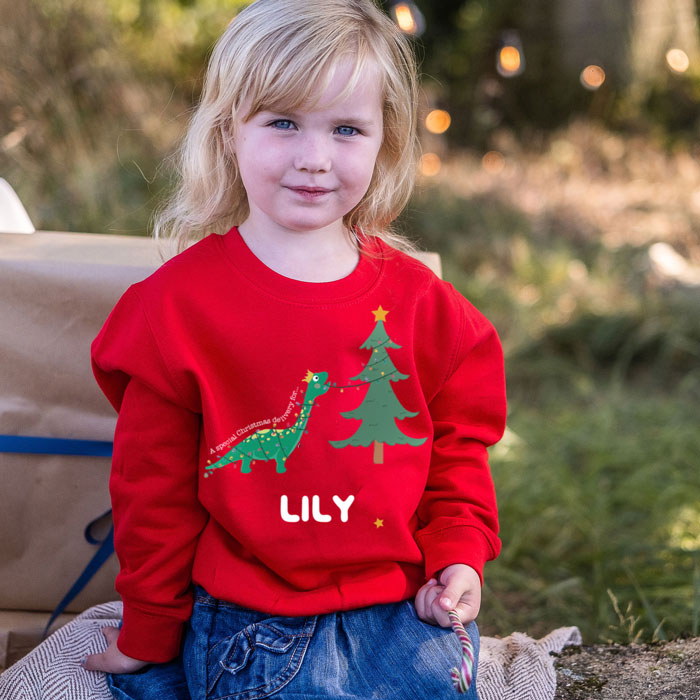 Personalised Children Dinosaur Decorating Christmas Jumper