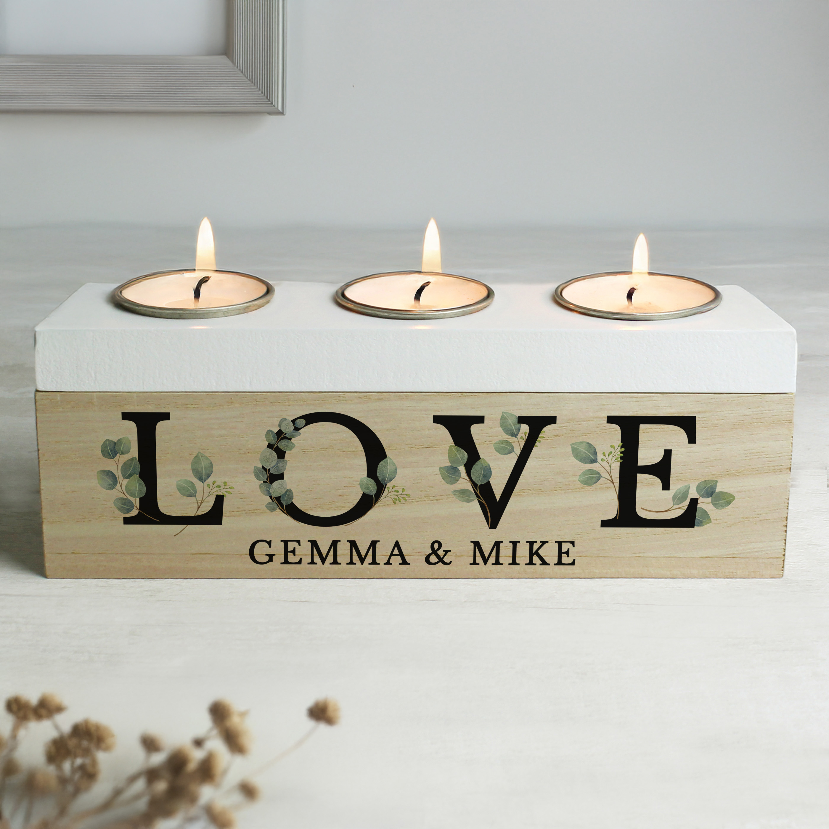 Personalised Botanical Triple Tea Light Holder