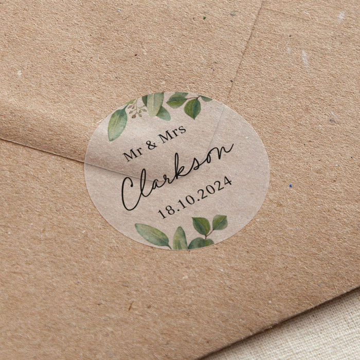 Personalised Custom Text Printed Wedding Stickers - Green Eucalyptus