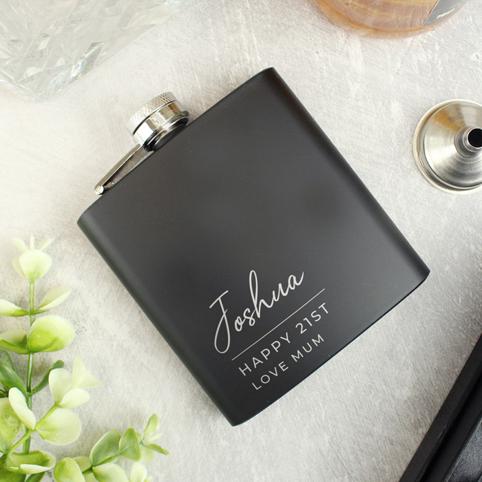 Personalised Free Text Script Black Hip Flask - Wedding