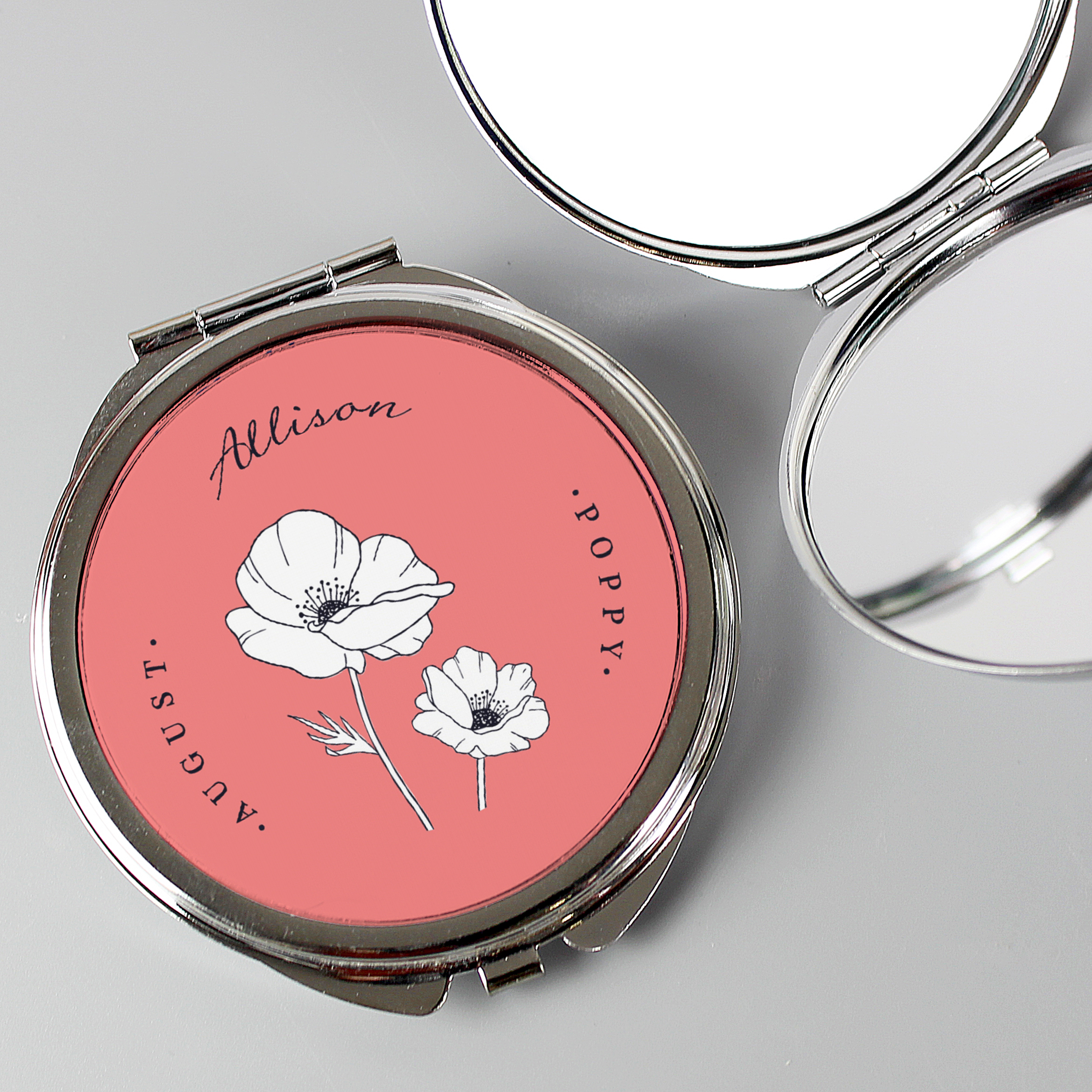 Personalised Flower Of The Month Compact Mirror