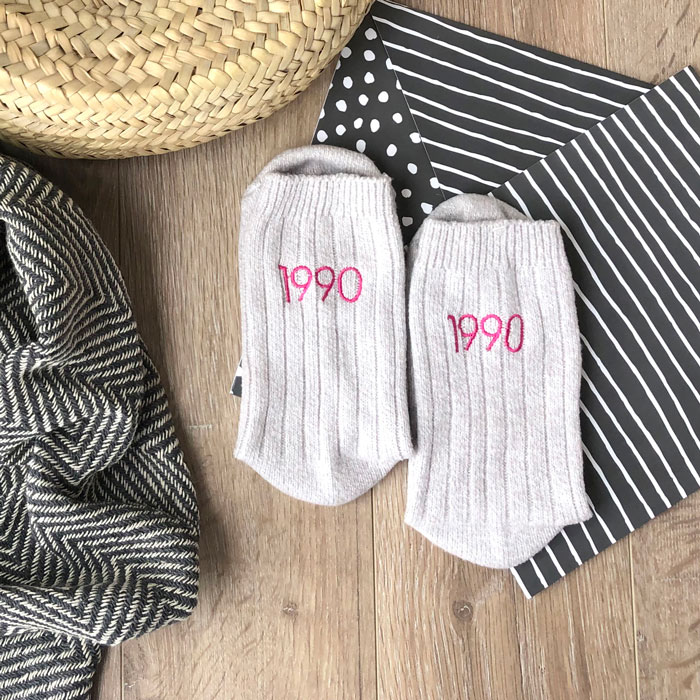 Embroidered Birthday Year Snug Socks