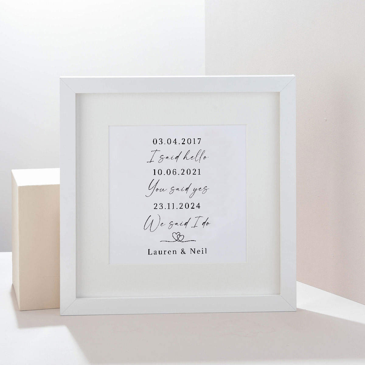 Personalised Square Framed Wall Art Print - Love Story Dates