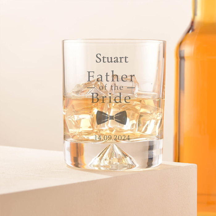 Personalised Engraved Whiskey Glass Wedding Bow Tie - Father of the Bride