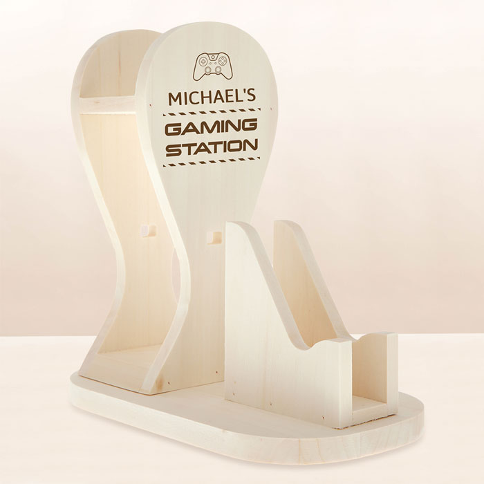 Personalised Wooden Engraved Games Controller & Headset Holder - Gaming Station