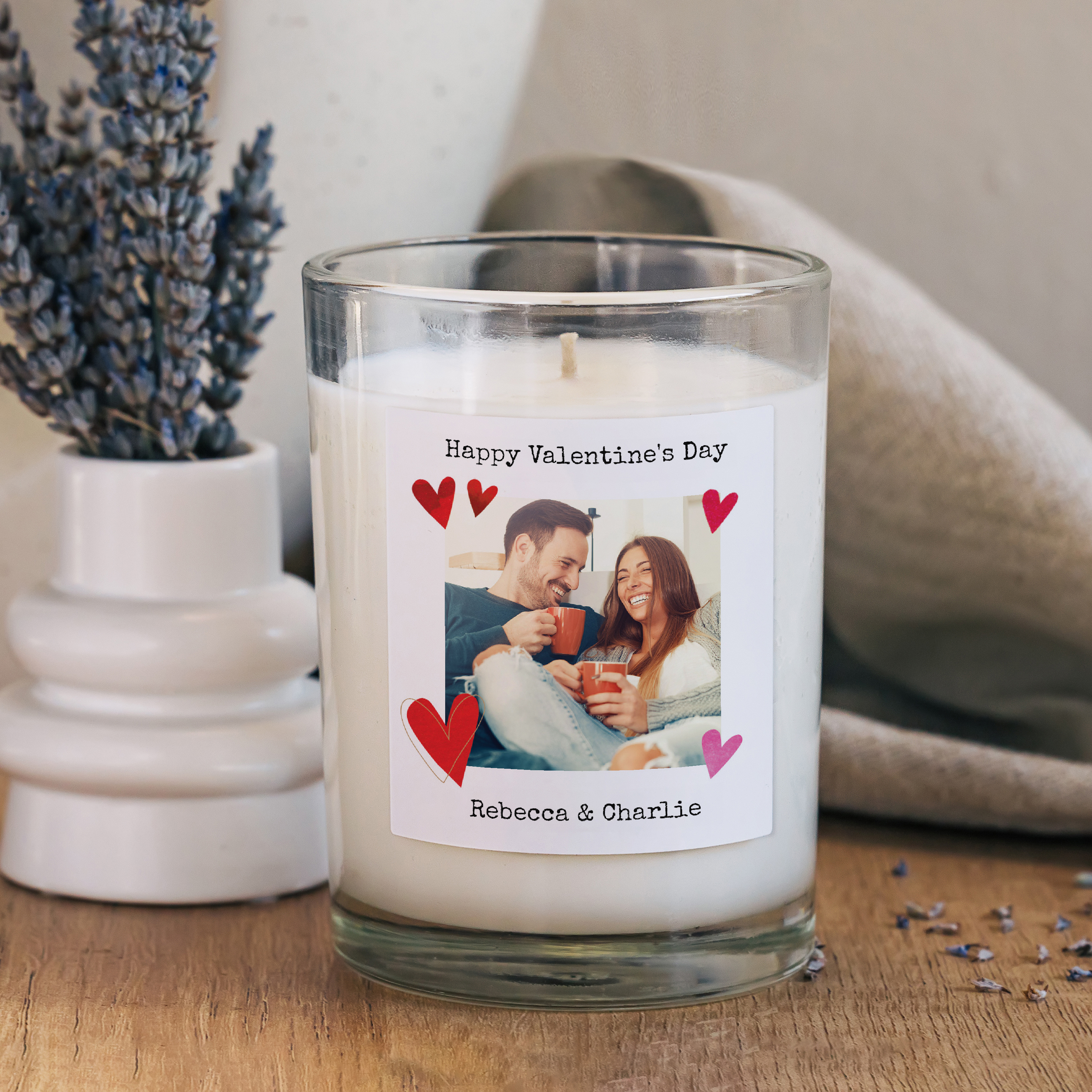 Personalised Valentine's Day Candle - Photo Upload with Hearts