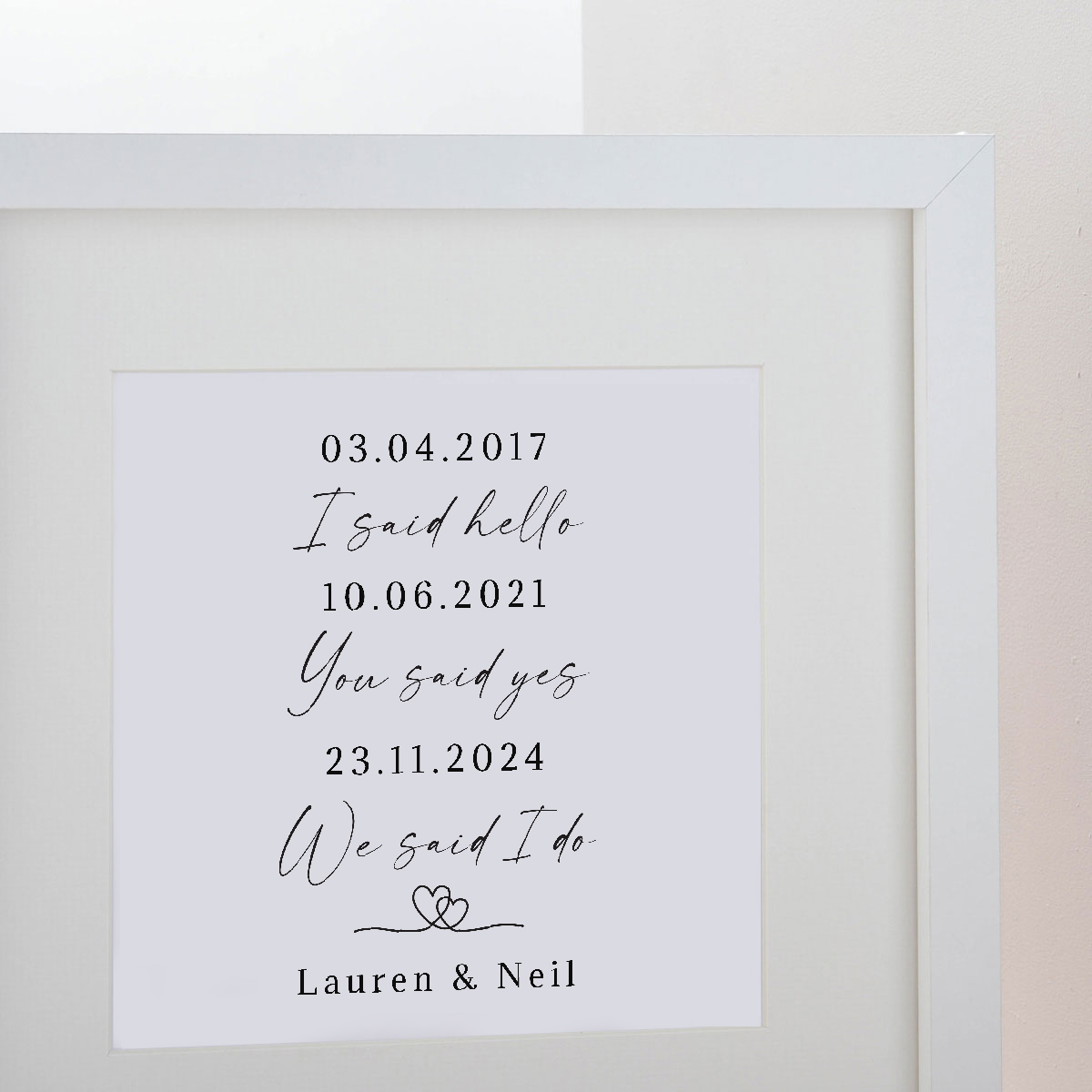 Personalised Square Framed Wall Art Print - Love Story Dates