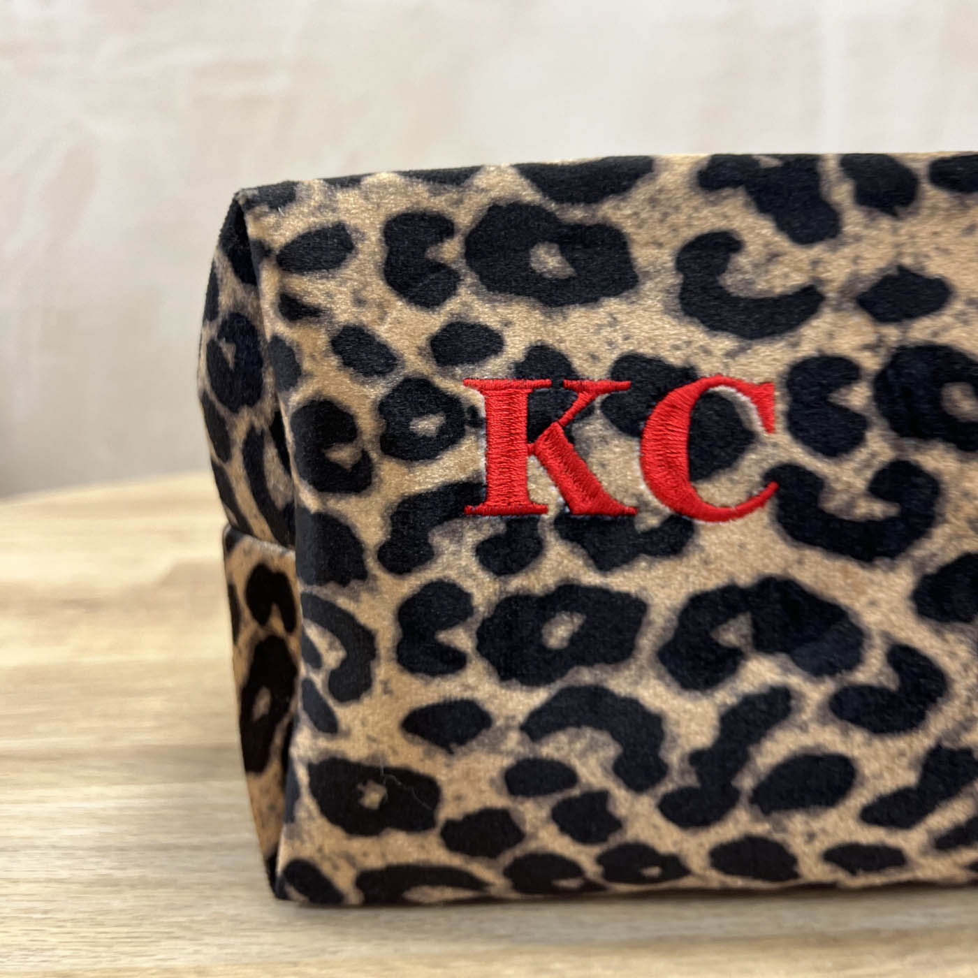 Embroidered Leopard Print Make Up Bag