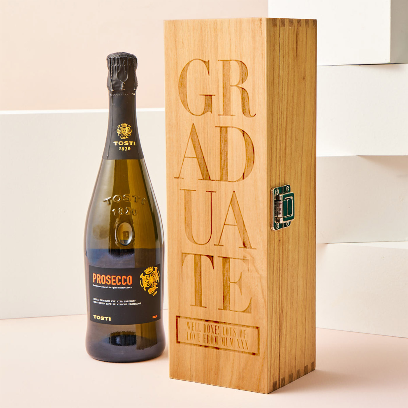 Engraved Wooden Box With Luxury Prosecco - Graduate