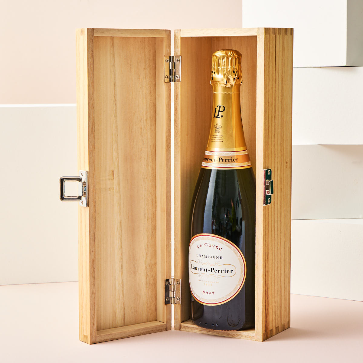 Engraved Wooden Box With Laurent-Perrier Champagne - Here's To Love