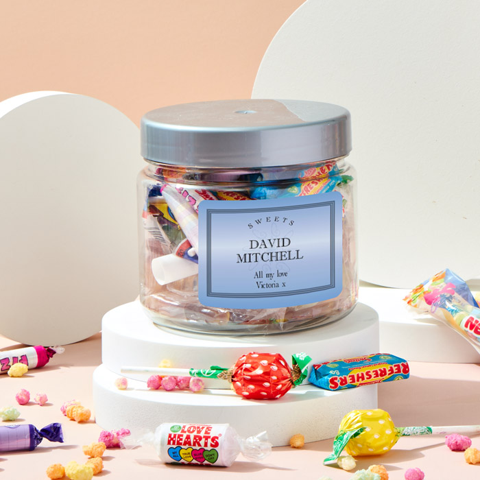 Personalised Retro Sweet Jar - Blue Sweets