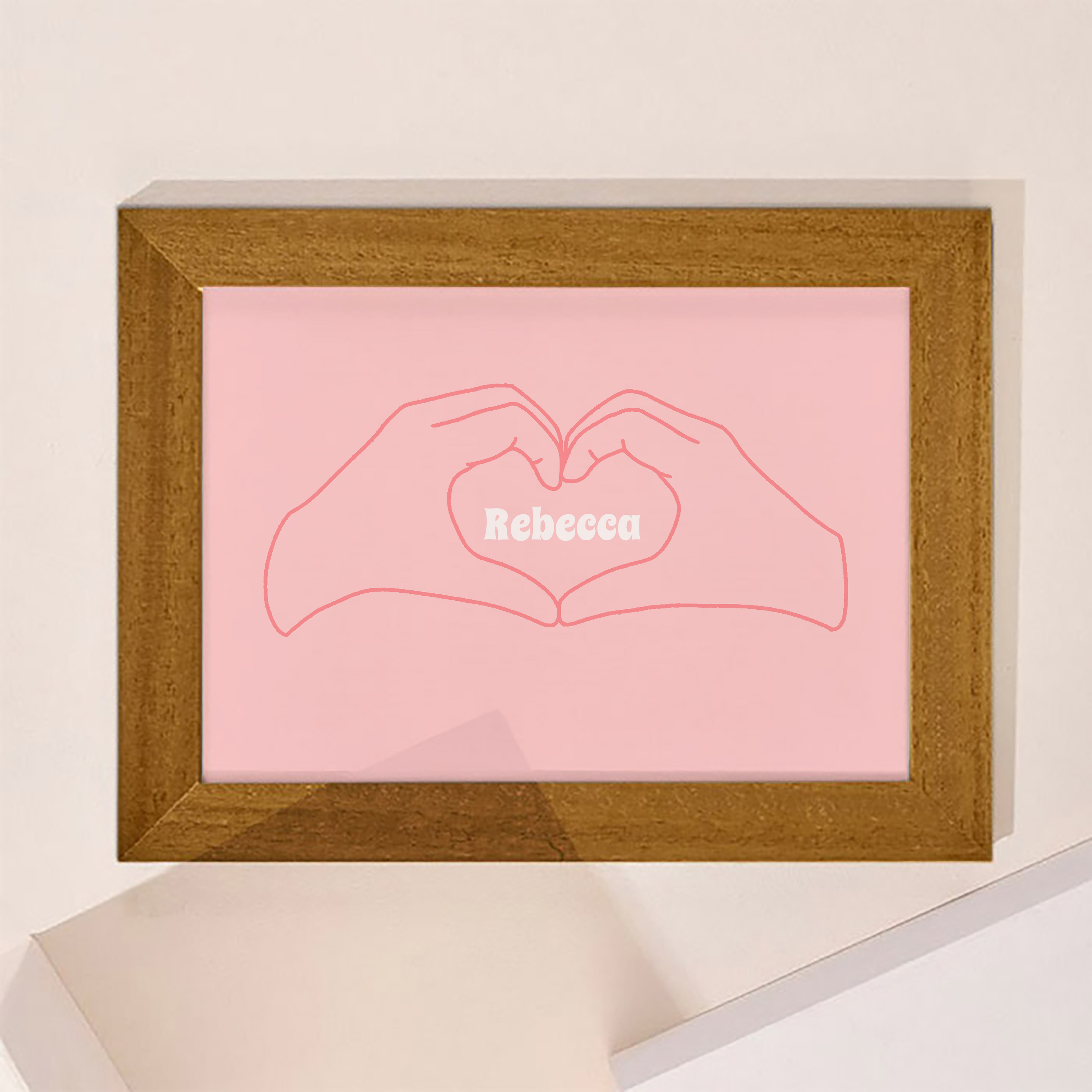 Personalised Pink Hand Heart Framed Print