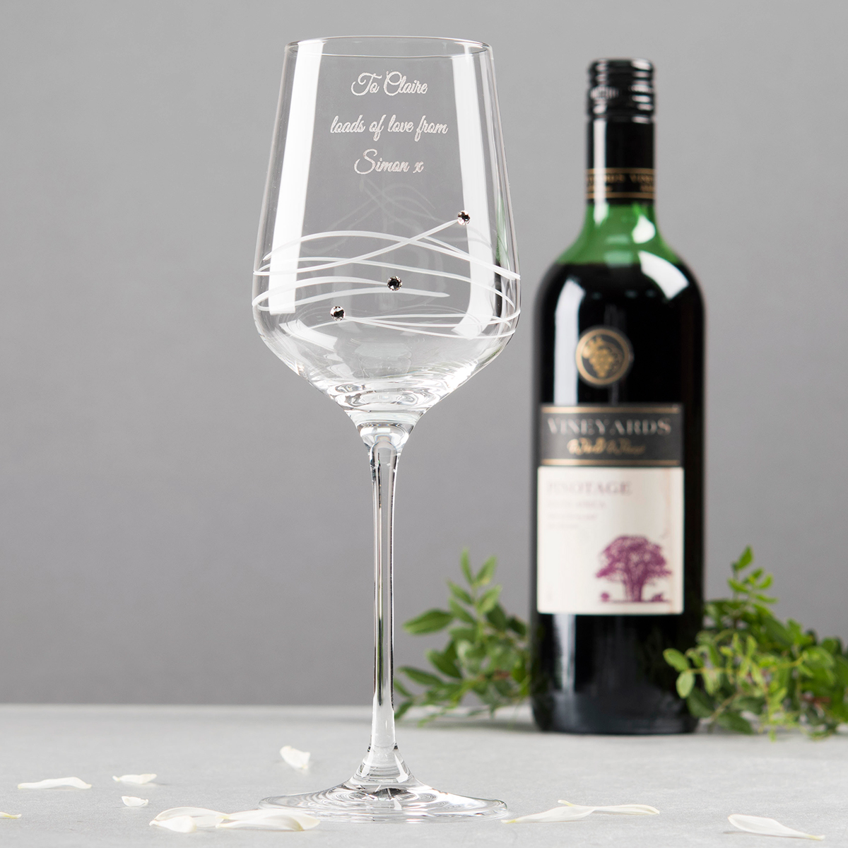 Engraved Swarovski Elements Diamante Wine Glass