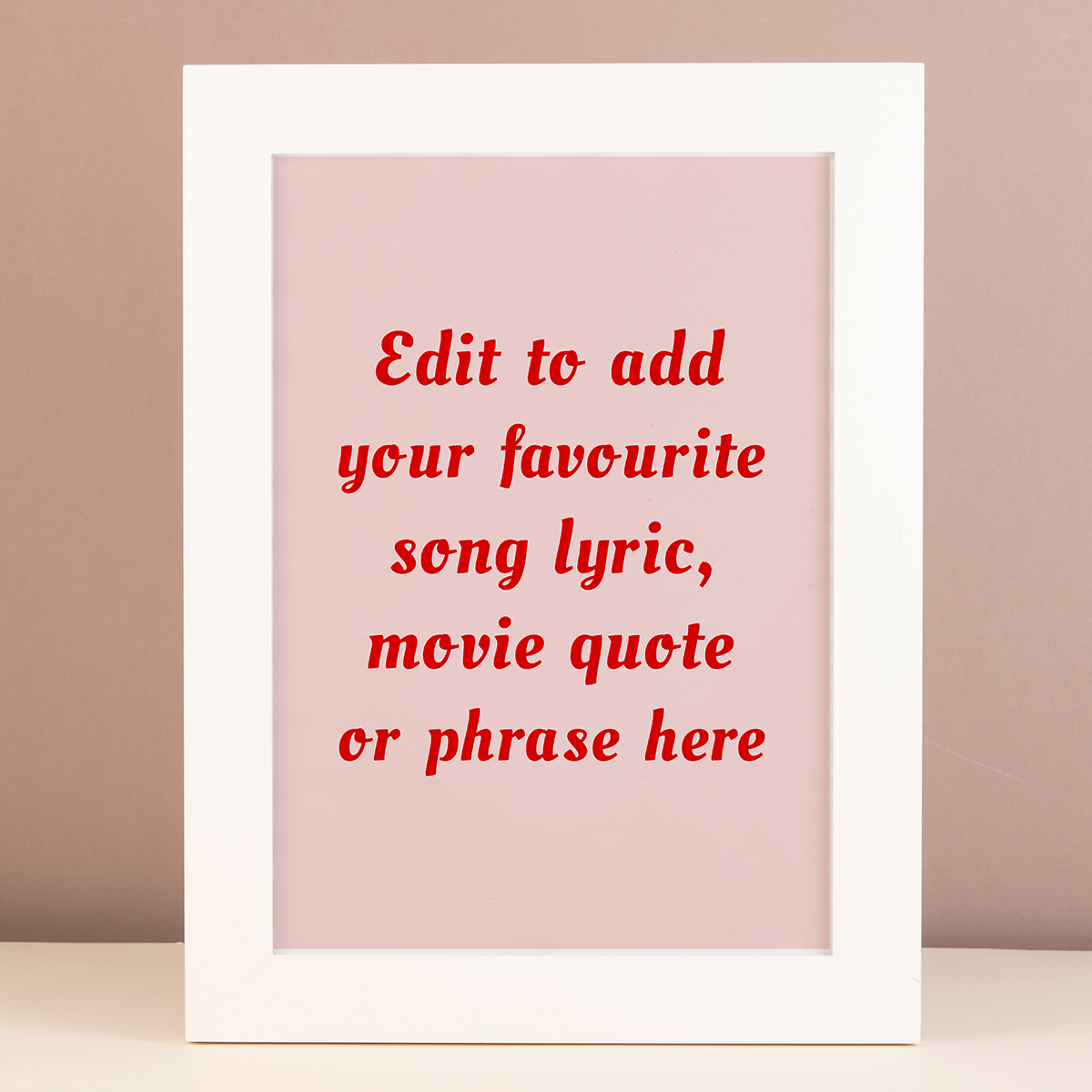 Personalised Pink and Red Framed Wall Art - Add Your Own Music Lyrics, Movie Quote or Famous Phrase