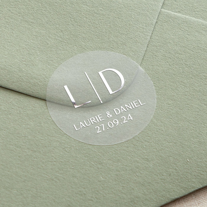 Personalised Foiled Wedding Stickers - Modern Elegance Initials and Details