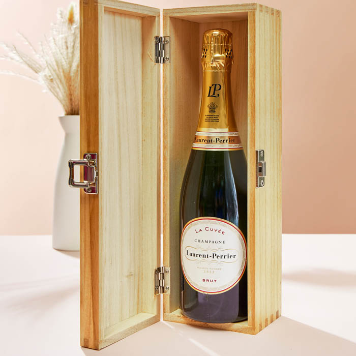 Engraved Wooden Box With Laurent-Perrier Champagne - Bust Out The Bubbly