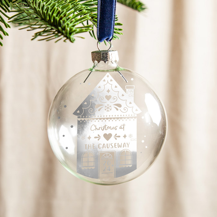 Personalised Gingerbread House New Home Foiled Glass Bauble