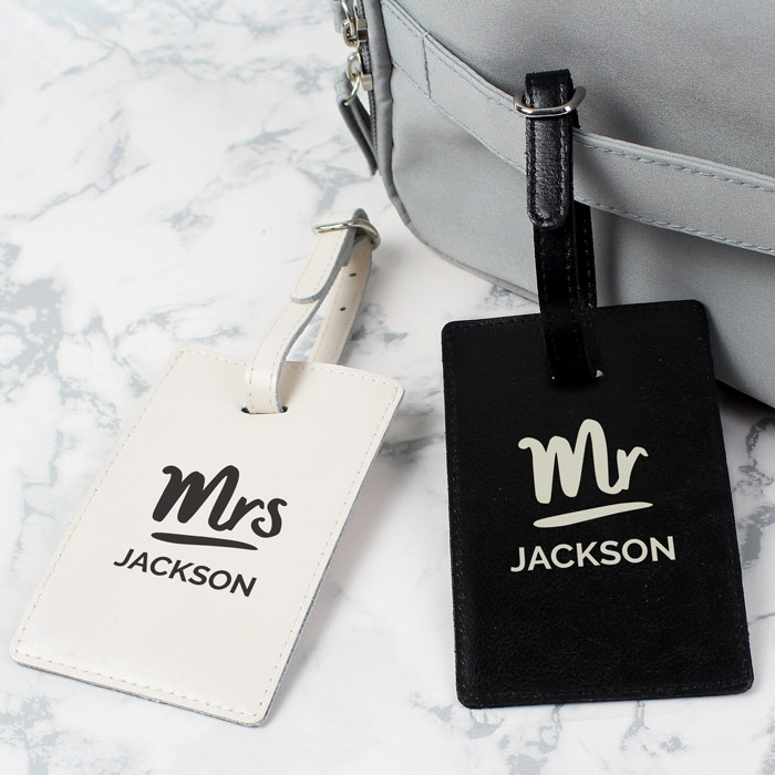 Personalised Mr & Mrs Black & Cream Luggage Tag Set