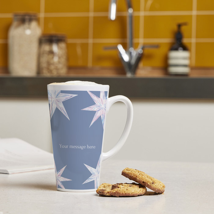 Photo Upload Latte Mug - Blue and White Stars