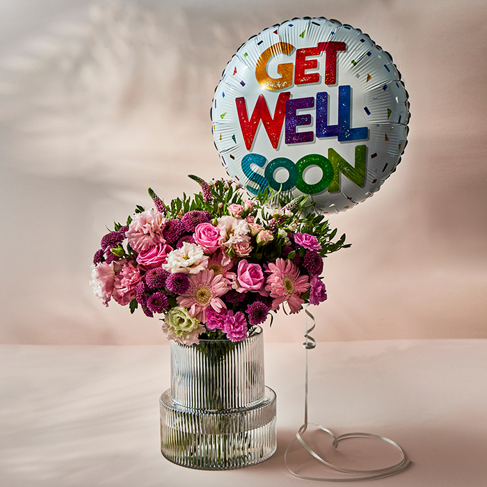 Country Garden Flower Bouquet with Get Well Soon Balloon - FREE DELIVERY