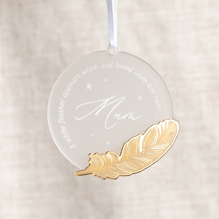 Personalised Memorial Christmas Decoration with Metallic Feather