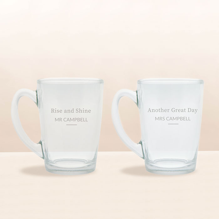Engraved Mr and Mrs Set of Glass Mugs 32cl