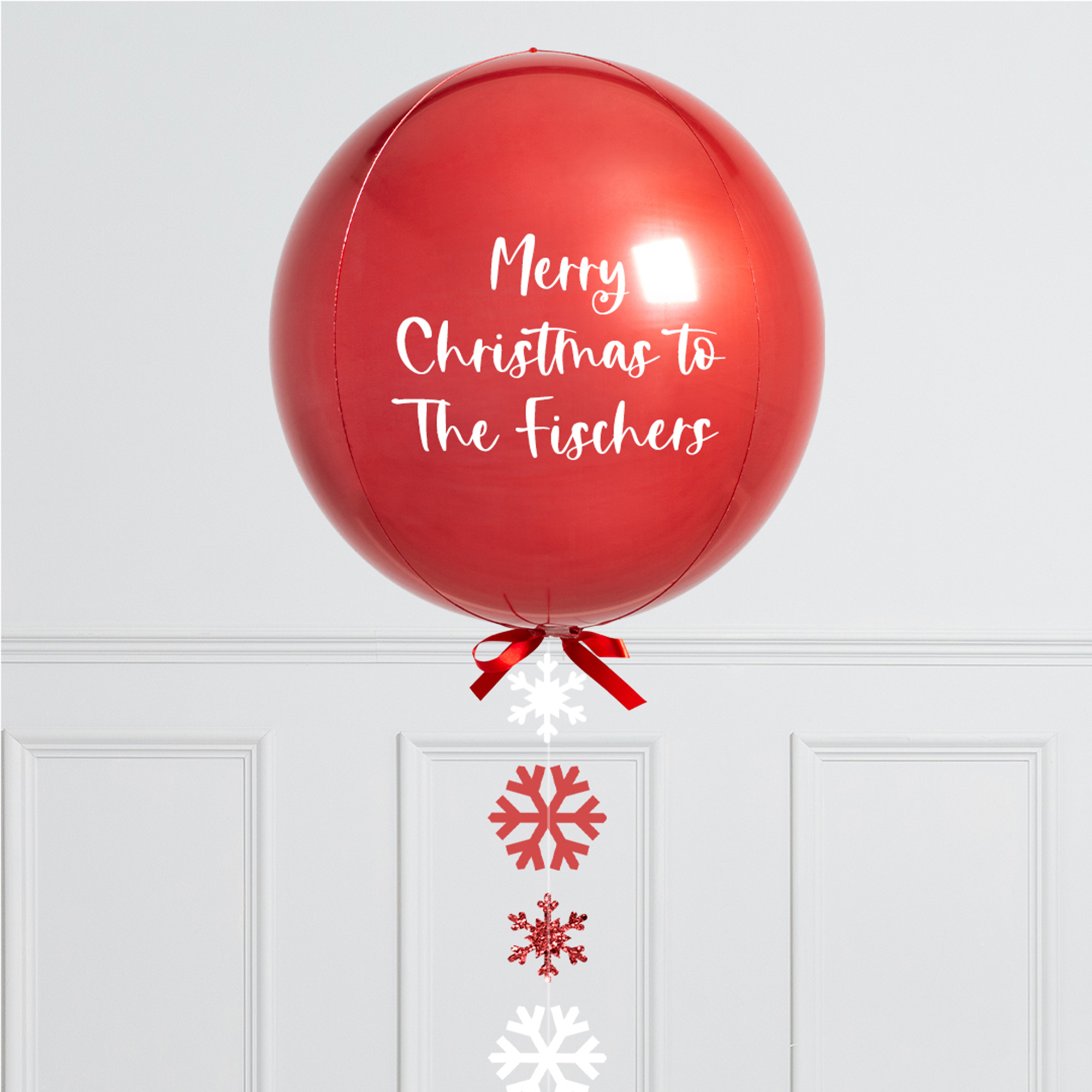 Personalised Red Snowflake Christmas Orb Balloon - FREE DELIVERY