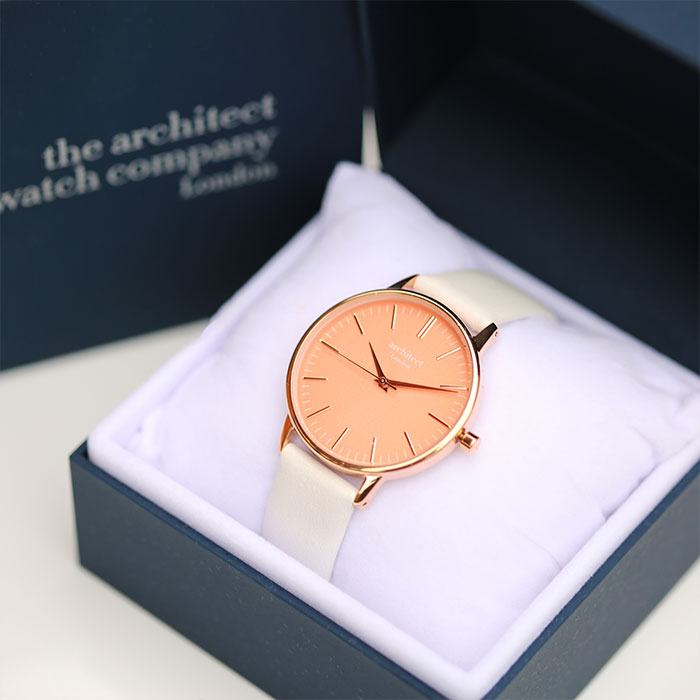 Women's Personalised Watch - Architect Coral With White Strap
