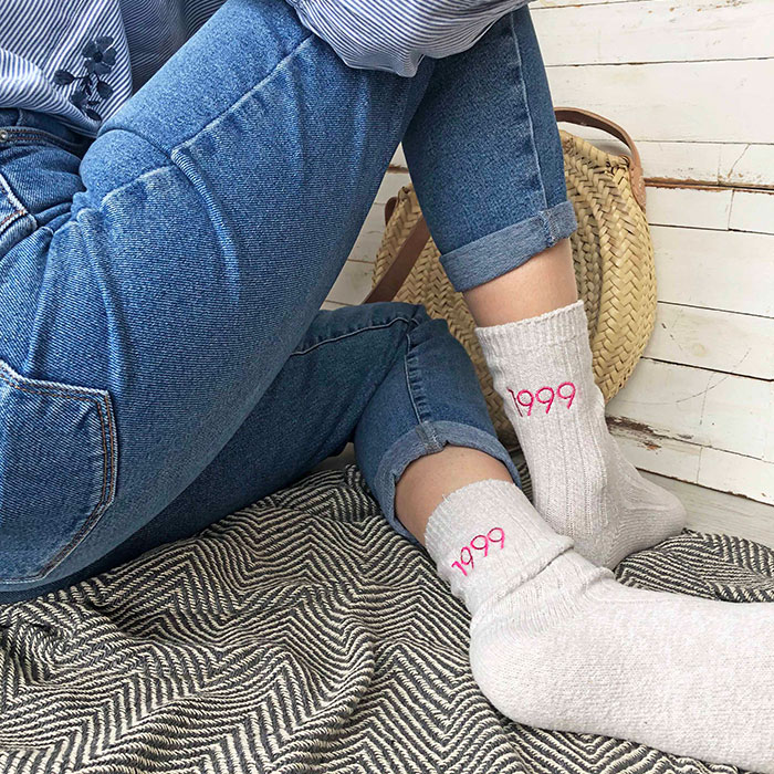 Embroidered Birthday Year Snug Socks