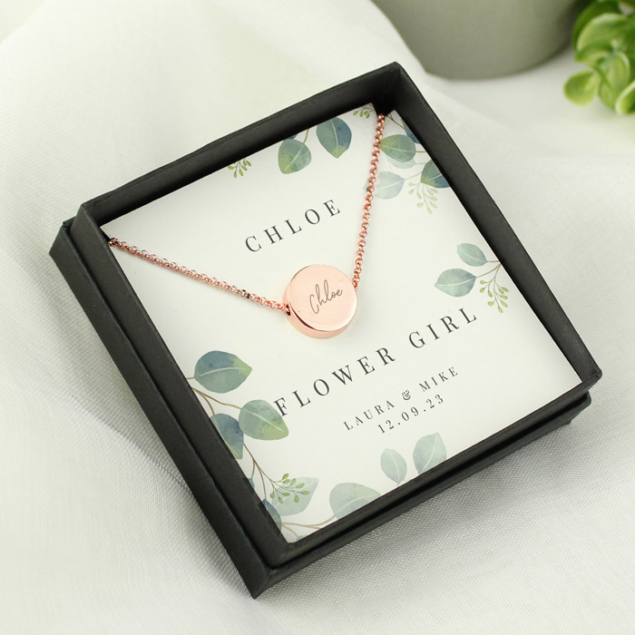 Personalised Botanical Sentiment Rose Gold Tone Necklace and Box