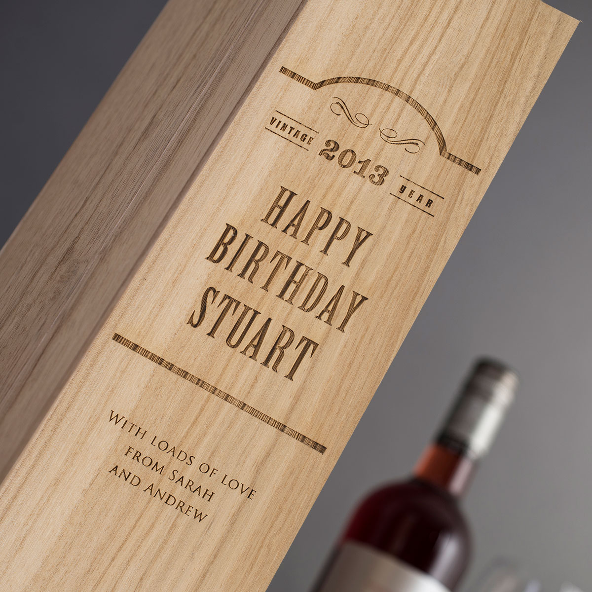 Personalised Luxury Wooden Wine Box - Happy Birthday, Vintage Year