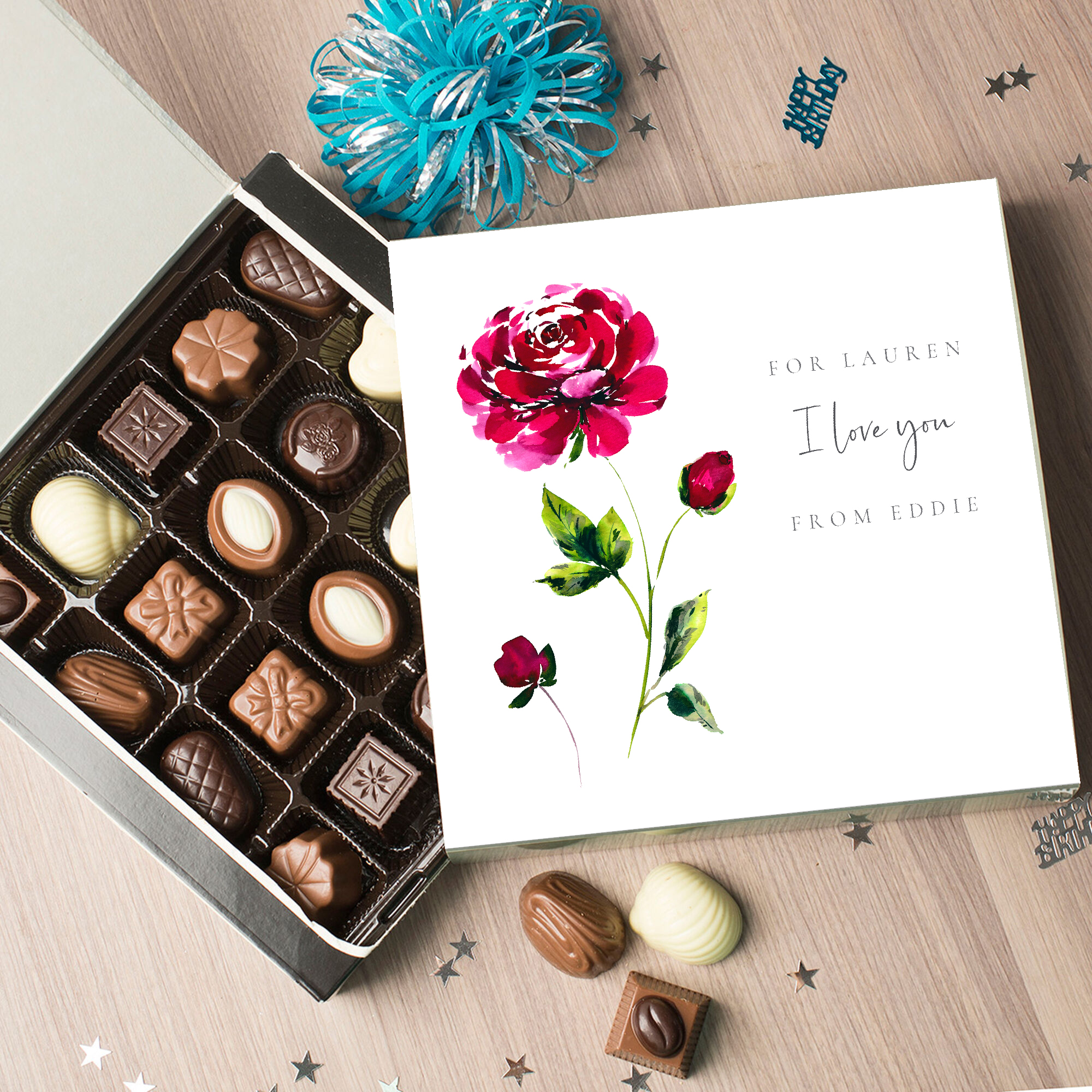 Personalised Belgian Chocolates - I Love You Rose