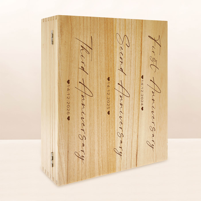 Personalised Engraved Wooden Wine Box - Anniversary Milestones