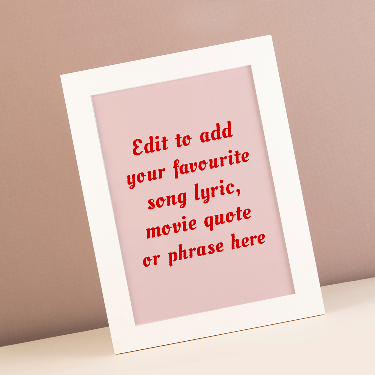 Personalised Pink and Red Framed Wall Art - Add Your Own Music Lyrics, Movie Quote or Famous Phrase