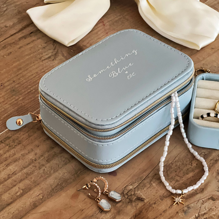 Personalised Something Blue Double Compartment Jewellery Box